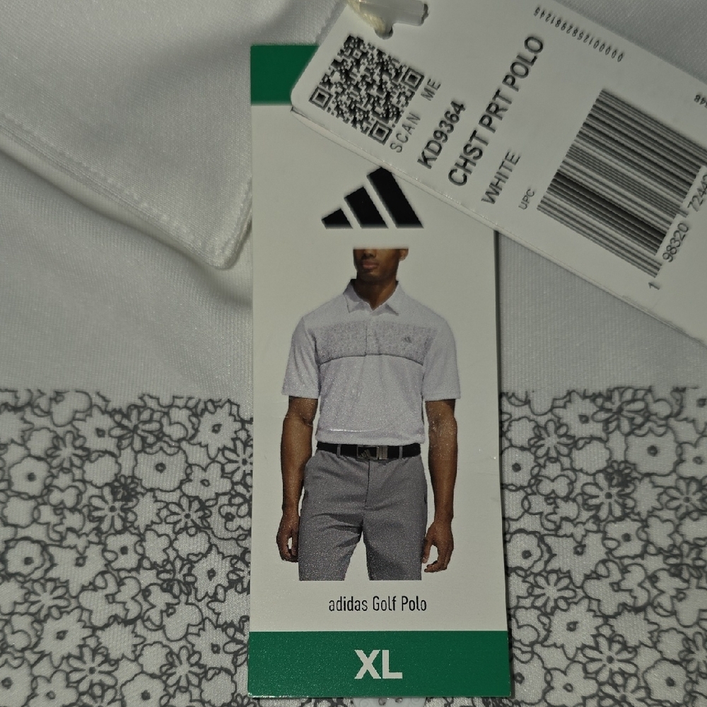 Adidas White Patterned Golf Polo XL